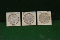 (3) Nice Peace Silver Dollars 1922,1926p,d