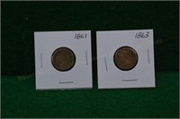 (2) Copper-Nickel Indian Head Cents 1861,1863 nice