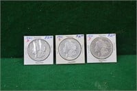 (3) 1921d Morgan Silver Dollar  very nice
