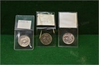 (3) Unc. Franklin Silver Half Dollars 1949d,55,58