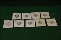 (9) Mercury unc Dimes