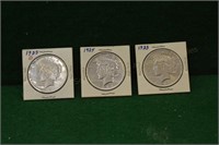 (3) Nice Peace Silver Dollars 1922d,23,24