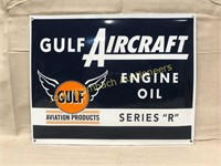 Gulf Aircraft Engine Oil Enamel Sign - 13" x 16"