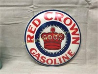 Red Crown Gasoline Enamel Sign - Round