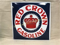 Red Crown Gasoline Enamel Sign - 12" x 12"