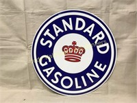 Metal Standard Red Crown Gasoline Sign - Round 23"