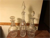 3 pcs unmarked Glass & crystal Decdanters