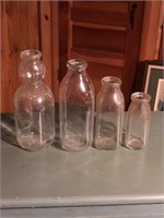 (4) pcs Vintage milk bottles Curles Neck ++