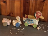 (3) Vintage duck pull toys