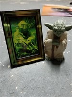 Small Yoda toy and Framed Yoda picture