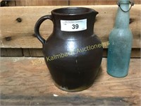 Brown crock water/milk pitcher
