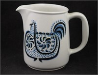 Vtg Arabia Finland Blue Rooster Pottery Pitcher