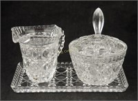 Vtg Pressed Glass Cream & Sugar Breakfast Set