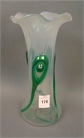 European White Art Glass Vase with Applied Green