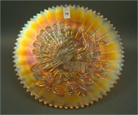 Northwood Dark Marigold Peacocks Plate with Ribbed