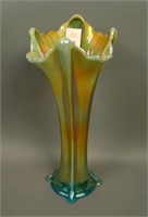 Northwood Aqua Opal Four Pillars Vase. 10 1/2"