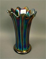 Northwood Blue Squatty Thin Rib Vase. 7 1/2" Tall