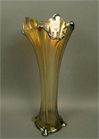 Scarce Northwood Amber Four Pillars Vase. 11 1/4"