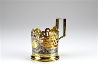 Soviet niello and gilt silver tea glass holder