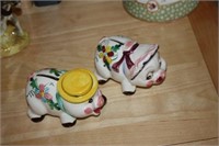 2 Hand Decorated Piggy Banks Made in Japan