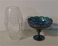 Glass vase and carnival glass bowl