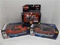 1:18 SCALE HARLEY DAVIDSON & TWO(2) 1:24 CARS