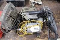 2 jig saws, 1 3/8" Stanley drill, and B&D grinder