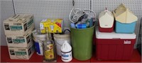 Lot of Coolers, Canning Jars, Light Bulbs Etc