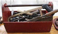 Large Wooden Red Tool Box & Contents