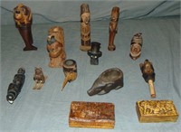 Lot of Hand Carved Figural Pipes and Bowls