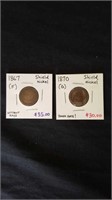 1867 and 1870 Shield nickels