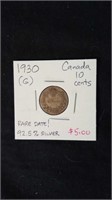 1930 Canadian 10 cent piece