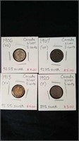 Early 1900s Canadian silver 5 cent pieces