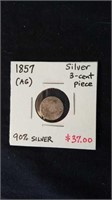 1857 silver 3 cent piece