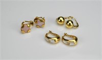 Three pairs of 14k yellow gold earrings