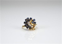 Gold, sapphire, & diamond cluster dress ring