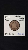 1876 silver liberty quarter