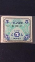 1944 WWII Allied currency France