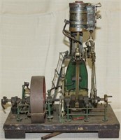 Antique scale model vertical steam engine,