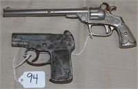 2 iron cap guns, "TWO TIME" revolver 9 1/2" long