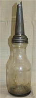 1 qt. vintage oil bottle, both tin spout and glass