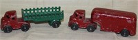 2 tractor trailers both marked "FRED GREEN TOYS"
