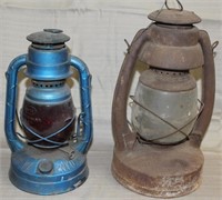 2 lanterns, "Dietz Little Wizard" lantern-blue