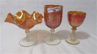 3 Fenton marigold carnival glass compotes