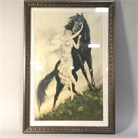Icart Art Nouveau Print Woman with Black Horse