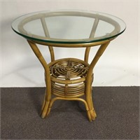 Bamboo Accent Table with Glass Top