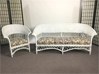 Vintage White Wicker Sofa and Chair
