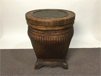 Large Covered Wicker Basket End Table