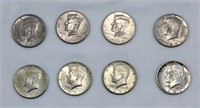 8 Kennedy Half Dollars 1-90% 2-40% Silver