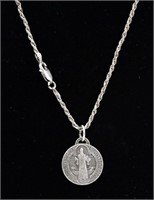Saint Benedict Medal on .925 Silver Chain